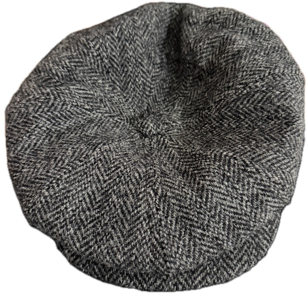 LANDS END Herringbone Harris Tweed Newsboy Cap Size L